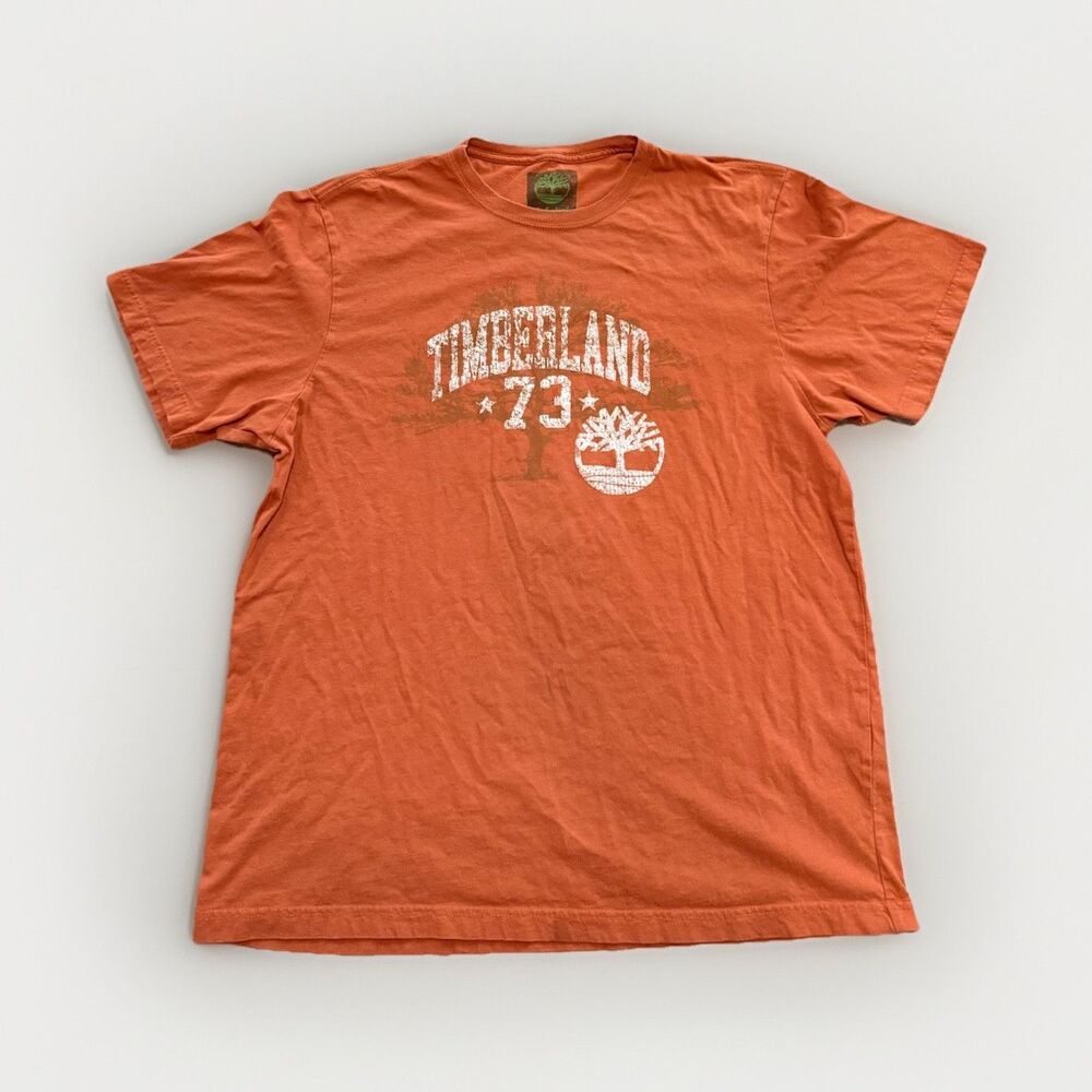 Timberland Orange Tree Logo Graphic Cotton Knit Crew Neck Tee Men’s L